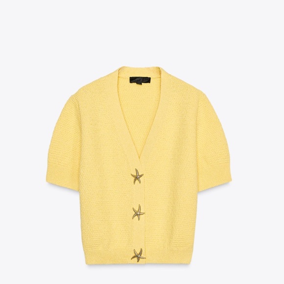 Zara NWT star button cardigan yellow 6771/066 - Picture 2 of 7